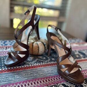 Prada Brown Leather Strappy Heels Size 37.5, Preowned